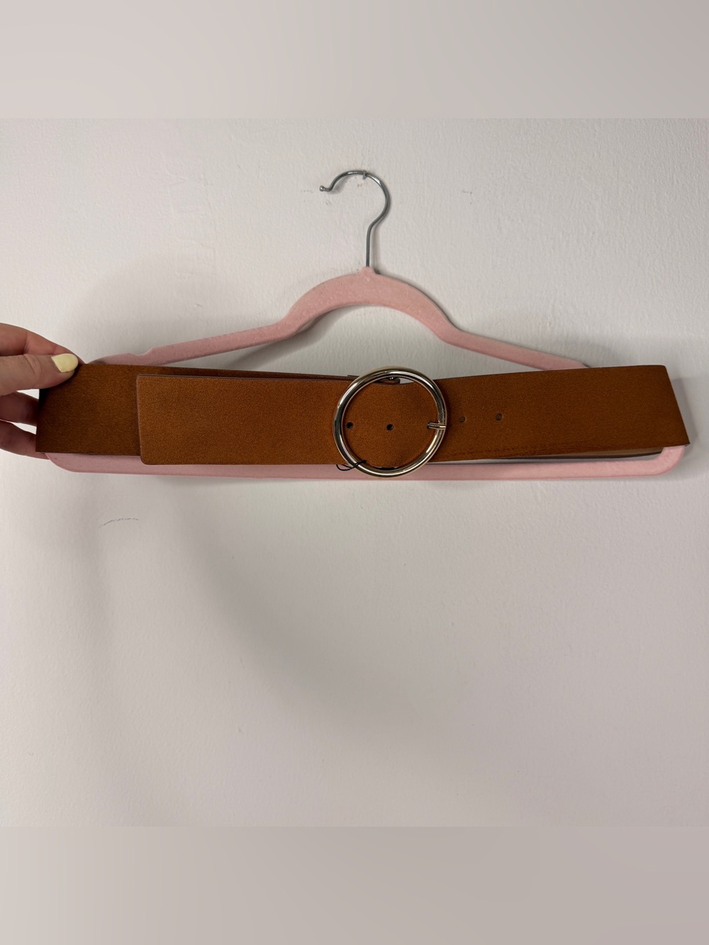 Ann Taylor Tan Suede Wide Belt Gold Circle Buckle Size M/L